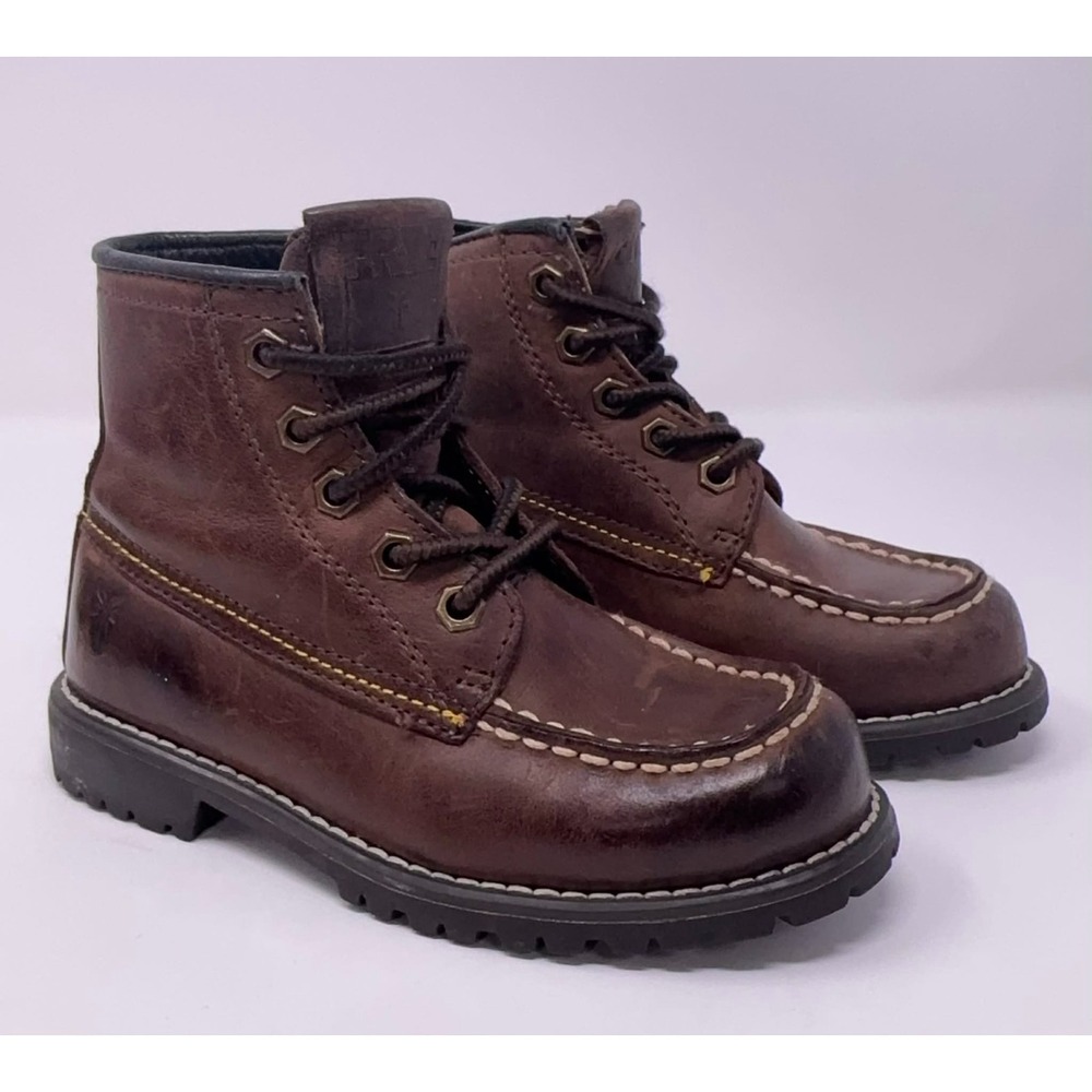 FRYE Dakota Mid Lace Brown Leather Kids Boots‎ Size 9.5 Outdoor School Dress Up